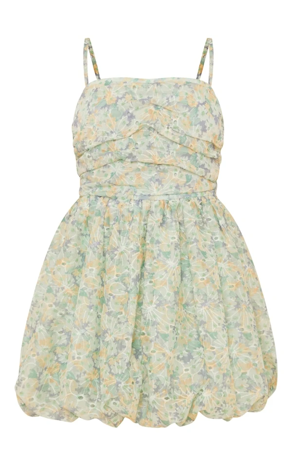 Robe Texturée Fleurie Verte à Bretelles Et Jupe Bouffante 7 Robe Texturée Fleurie Verte à Bretelles Et Jupe Bouffante – Image 5