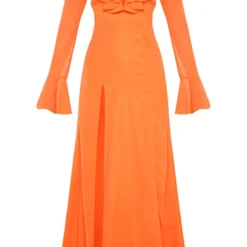 Robe Longue Orange Vif à Décolleté Plongeant Volanté -Jolie Vêtue Soldes Magasin 0a49cef70bcaba2507924fba91622b3c808a0174 cmd6710 3