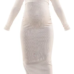 Maternité Robe De Grossesse Longue Crème Côtelée à Manches Longues Et Fente -Jolie Vêtue Soldes Magasin 0a7bab148898e56a57a07050b245cf1e6a487fdd cmp4023 6