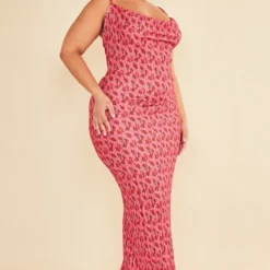 Plus Robe Longue Rose Fleurie Plissée à Col Bénitier -Jolie Vêtue Soldes Magasin 0a8fe3958f2ad2a85a2ac5d5d44b3156c07dd8ae cnd5075 3
