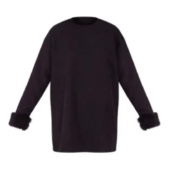 Robe Pull Oversize En Velours Côtelé Noir à Manchettes En Fausse Fourrure -Jolie Vêtue Soldes Magasin 0abd507d24f783f92e68bf17036990f8311fbb3b cnb1547 5