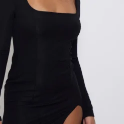 Petite Robe Moulante Manches Longues Côtelée Noire à Ourlet Fendu Et Col Carré -Jolie Vêtue Soldes Magasin 0ac892ae8efa6fc120dc00d5cbcaf6637c298428 cnd4192 4