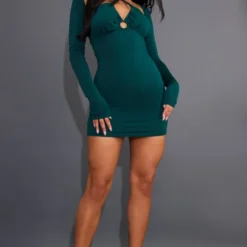 Robe Très Moulante Vert émreraude à Empiècement Et Manches Longues -Jolie Vêtue Soldes Magasin 0aca06160cc1df1ba5c013e23cab13fb60adce3b cnc2295 3