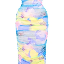 Robe Bustier Longue En Mesh Bleu Froncée à Imprimé Fleuri -Jolie Vêtue Soldes Magasin 0b361829521cd658d678c10e7904ee34764c9657 cnf0967 5