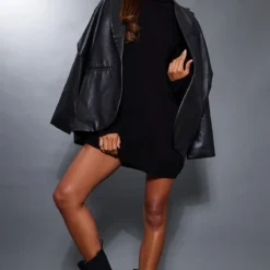 Robe Pull En Maille Tricot Noir Profond à Col Roulé -Jolie Vêtue Soldes Magasin 0b6c4d4d8e0f5b0dad5da030fc79c43991aec1b8 cnc0962 3