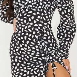 Robe Moulante Imprimée Noire à Fente Latérale Et Détail Noeud -Jolie Vêtue Soldes Magasin 0b70d6e6b86dd155b4deba561907b0219a44fae1 cmf6733 5