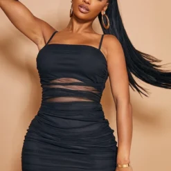 Shape Robe Découpée Noir ébène En Mesh Froncé à Bretelles