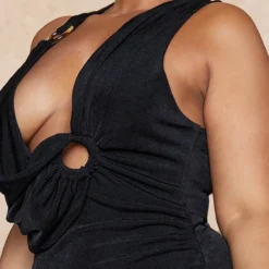 Plus Robe Longue Drapée Noire Fendue à Anneau -Jolie Vêtue Soldes Magasin 0b9b466c82bd1bf209043c0ec08e3ef4c8edca07 cmy5645 4