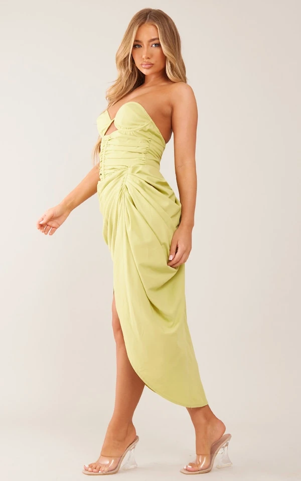 Robe Mi-longue Drapée Froncée Vert Citron à Armatures 3 Robe Mi-longue Drapée Froncée Vert Citron à Armatures