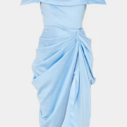 Robe Mi-longue Satinée Bleue Effet Drapé à Col Bardot -Jolie Vêtue Soldes Magasin 0bc95724b45f140f1361aedf5c054f431f04c614 cms1856 6