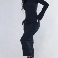 Robe Longue Texturée Noire à Manches évasées Et Dos Noué -Jolie Vêtue Soldes Magasin 0be7041237a2b425a5b9b5e398b382ff109982f0 cnc6648 3