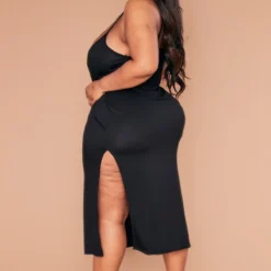 Plus Robe Mi-longue En Jersey Noir à Fente Et Fines Bretelles -Jolie Vêtue Soldes Magasin 0bfb9c3f275121096d3ba92ebb9623756d76d2a6 cml2261 3