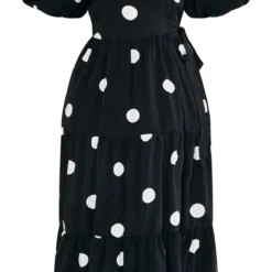 Plus Robe Longue Noire Imprimé Pois à Taille Nouée Et étages -Jolie Vêtue Soldes Magasin 0c2c49fa8b262a078cdeb734ec2a2b2de04edb50 cnc9703 5