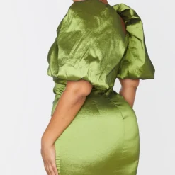 Plus Robe Moulante En Maille Tissée Vert Olive à Manches Bouffantes -Jolie Vêtue Soldes Magasin 0c3444aa2d94629395c6c5bd2fcde347c3b7bbc6 cmu5767 3
