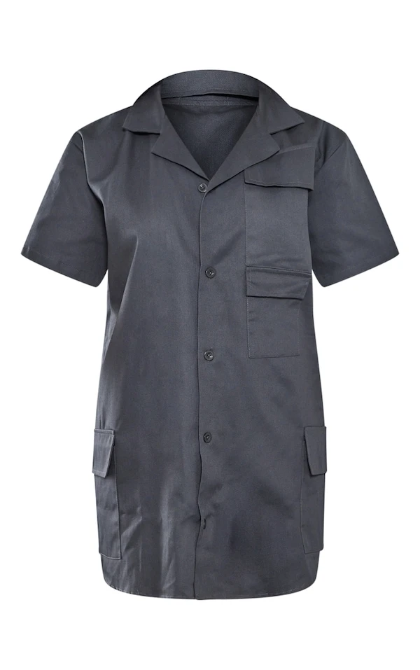 Robe Chemise Cargo Gris Anthracite Oversize à Poches Et Manches Courtes 7 Robe Chemise Cargo Gris Anthracite Oversize à Poches Et Manches Courtes – Image 5