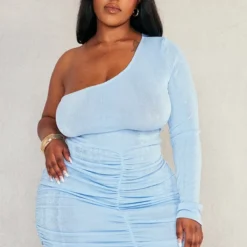 Plus Robe Moulante Asymétrique En Acétate Bleu Clair -Jolie Vêtue Soldes Magasin 0c7903e0e509d28dc6b8086d9ff7789fc70e0042 cnd2481 3