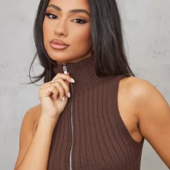 Petite Robe Moulante En Maille Tricot Chocolat à Demi-zip -Jolie Vêtue Soldes Magasin 0cb382dcd996cd9f24c82c20335fede2ba4ea695 cnd2823 4