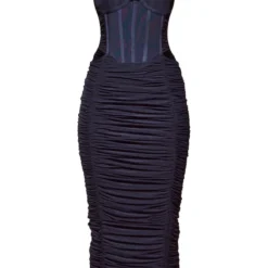 Robe Mi-longue Bandage Froncée Noire à Bretelles Et Corset -Jolie Vêtue Soldes Magasin 0ce5a17ae221c758586e79b0eb0f9f55a3bc628e cnb9175 5