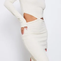 Robe Longue Côtelée Texturée Crème à Découpes Croisées -Jolie Vêtue Soldes Magasin 0d28c6f4a635ce922b9f11a2ba8733ad8ff8ad44 cnd1333 4