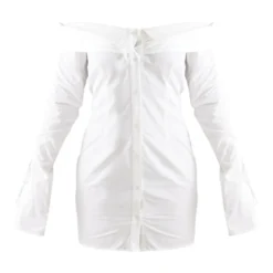 Robe Moulante Boutonnée Blanche En Maille Tissée Froncée à Col Bardot -Jolie Vêtue Soldes Magasin 0d333297da5edfff87dc58dd4351145a1203aa78 cnc8292 5