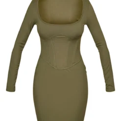 Mini Robe Corset Moulante Côtelée Kaki à Coutures Et Col Carré -Jolie Vêtue Soldes Magasin 0e4d853048e3a236d7d6aaeac090442b77a23518 cnd1317 5
