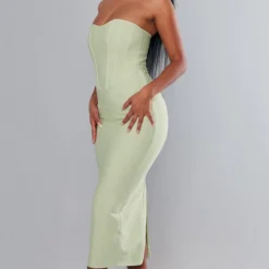 Robe Mi-longue Sauge à Détail Corset Bandage -Jolie Vêtue Soldes Magasin 0ef72a4ca5831c1fc242c53d2d354619977c4e3c cnd1251 3