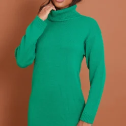 Robe Pull Verte Basique En Maille Tricot à Col Roulé -Jolie Vêtue Soldes Magasin 0efeaf3dd6302fd75b62a62df14895af792023ee cmz8161 3