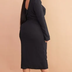 Plus Robe Mi-longue Texturée Froncée Noire à Découpe -Jolie Vêtue Soldes Magasin 0f6479305799e40991b7ad2ec915543f33a7d5b7 cmw3068 3