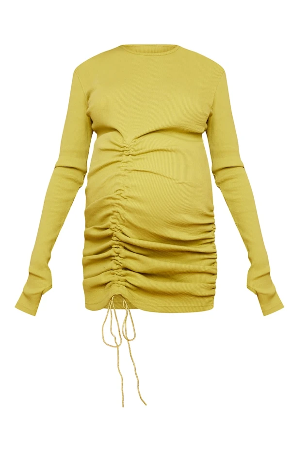 Zero Maternité Robe De Grossesse Moulante Chartreuse Côtelée à Manches Longues Et Devant Froncé 7 Zero Maternité Robe De Grossesse Moulante Chartreuse Côtelée à Manches Longues Et Devant Froncé – Image 5