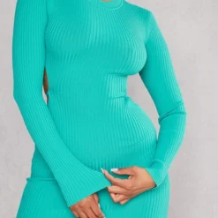 Robe En Maille Tricot Turquoise à Dos Ouvert Et Détail Barre En T -Jolie Vêtue Soldes Magasin 0fa3604851385a8710c25e9455188c9741d2e632 cnb6432 4