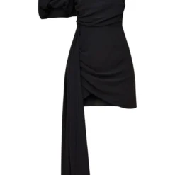 Robe Moulante Asymétrique Noire Drapée à Manche Bouffante -Jolie Vêtue Soldes Magasin 0fa602c2770d027c12b125f4df9a2ddd48b5662e cnc3077 5