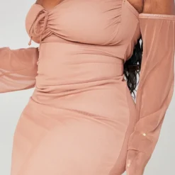 Plus Robe Mi-longue En Mesh Froncé Mauve Détail Buste Et Manches -Jolie Vêtue Soldes Magasin 0fa8d90917a8a76713a293134a6bfb31b37e3f36 cna9992 4