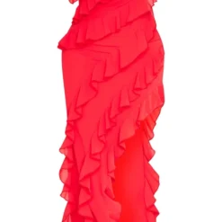 Shape Robe-bustier Longue En Maille Tissée Rouge à Volants Et Fente -Jolie Vêtue Soldes Magasin 0fab77880fe73638b56e9ca68d4059bf92d2de68 cne3476 5