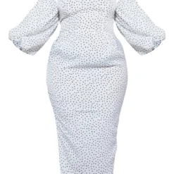 Plus Robe Bustier Mi-longue Blanche à Pois Et Manches Bouffantes -Jolie Vêtue Soldes Magasin 0fbeeb4e5573508b516082e902aa40ad55a02502 cnd4882 5