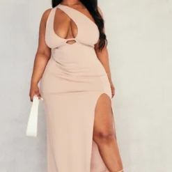 Plus Robe Longue Gris Pierre Découpée