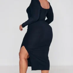 Plus Robe Mi-longue En Jersey Doux Noir à Col Carré -Jolie Vêtue Soldes Magasin 0fe1b9d0d36d91b22252a7003e0ca2357cdb3b22 cnc5137 2