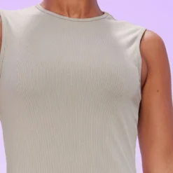 Robe Mi-longue Côtelée Sable Pâle Sans Manches à Col Ras -Jolie Vêtue Soldes Magasin 0fef80aa0075733eb61842e3af93351af6643227 cnd8841 4