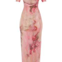 Robe Longue Rose En Mesh Javélisé à Manches Courtes Et Encolure Ronde -Jolie Vêtue Soldes Magasin 0ffa20dd554e10772a64bf7054283caf304b3ffb cmd8306 3