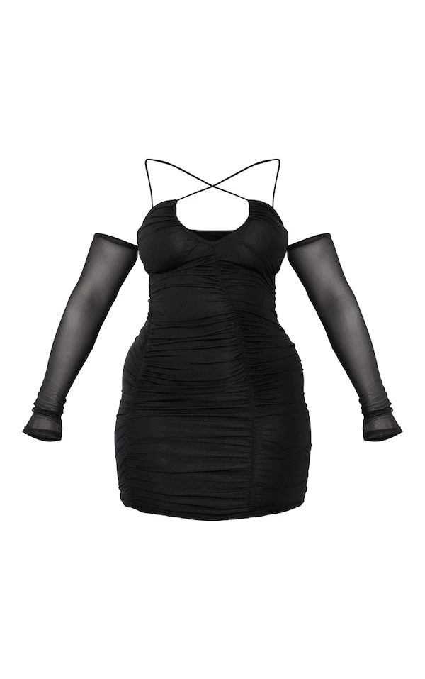 Shape Robe Moulante En Mesh Froncé Noir à épaules Dénudées Et Bretelles 6 Shape Robe Moulante En Mesh Froncé Noir à épaules Dénudées Et Bretelles – Image 4