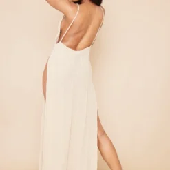 Tall Robe Longue En Maille Tricot Gris Pierre échancrée Sur Les Côtés à Dos Ouvert