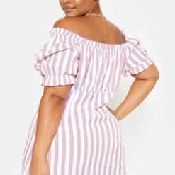 Plus Robe Droite Rose Imprimé Rayures à Col Bardot Et Boutons -Jolie Vêtue Soldes Magasin 108abcc6b81fa5e92cb2f5458c9192030ec39430 cmd9158 2