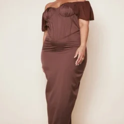 Plus Robe-corset Mi-longue Chocolat à Manches Drapées -Jolie Vêtue Soldes Magasin 10ac5e7d76c0c1dcc77216b0b118ba60850888ca cnd4860 3