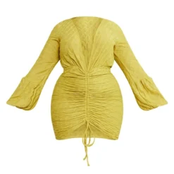Plus Robe Moulante Texturée Froncée Chartreuse à Décolleté -Jolie Vêtue Soldes Magasin 10ddad5110ef88da46ead2207c8bd69c259f9db2 cmy4395 5