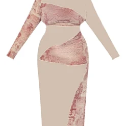 Plus Robe Mi-longue En Mesh Marron Imprimé Statue Contrastant -Jolie Vêtue Soldes Magasin 10e978931c844e5d2cf1a341d4bba70a86601bbf cne0540 5