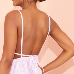 Robe Droite Rayée Rose à Buste Froncé Nouée Dans Le Dos -Jolie Vêtue Soldes Magasin 1116a32582d7615adc84390c4cecd9f932e2ccd4 cmy4935 5