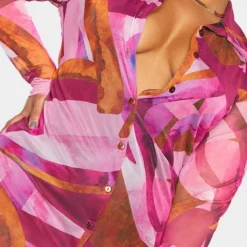 Plus Robe Chemise Rose Imprimé Abstrait En Mesh Boutonnée -Jolie Vêtue Soldes Magasin 111825c3d918fde52b1177358d736f5a108be8e7 cms6627 5