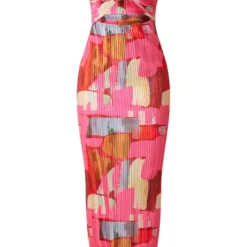 Robe Longue Plissée Découpée Rose Imprimé Abstrait à Dos Nu -Jolie Vêtue Soldes Magasin 113960f4e96274e304f3b08010ff3b27dbcc9763 cne3008 5