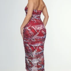 Robe Longue Bustier En Mesh Imprimé Renaissance Rouge -Jolie Vêtue Soldes Magasin 119f212f22a0c36ca343ccdb11150e3e40f84427 cnc6209 2