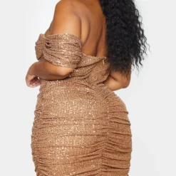 Plus Robe Moulante à Sequins Café Au Lait Et Col Bardot -Jolie Vêtue Soldes Magasin 11a1399d4659890296d9f796f57536540df4d728 cmt8444 3