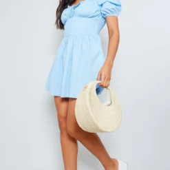 Robe Droite Volantée Bleu Clair à Manches Bouffantes Et Détail Corset -Jolie Vêtue Soldes Magasin 11c86089fa0e2546ce1903d0364d7bc121fc2e5b cnd8856 3